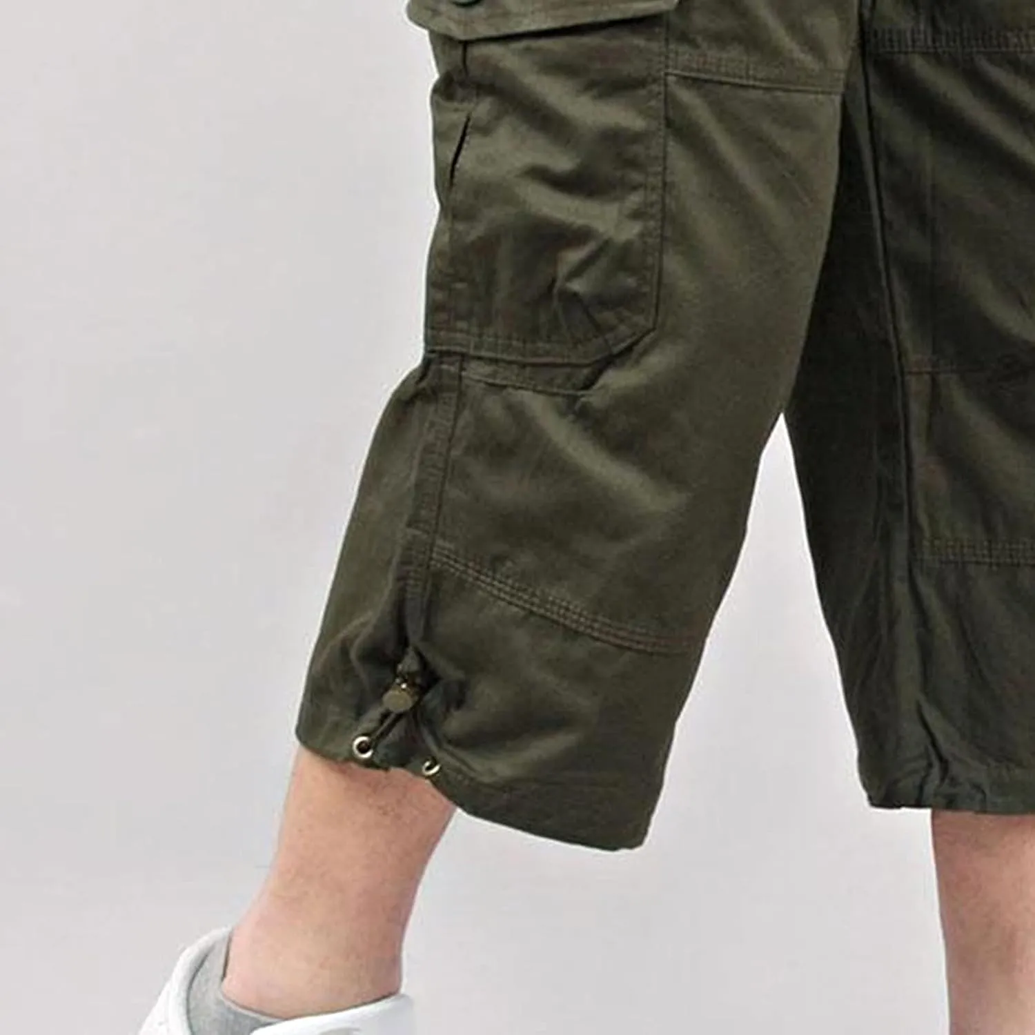 Men's Capri Long Elastic Cargo Shorts Relaxed Fit Below Knee Pants Relaxed Fit Work Pants Big and Tall