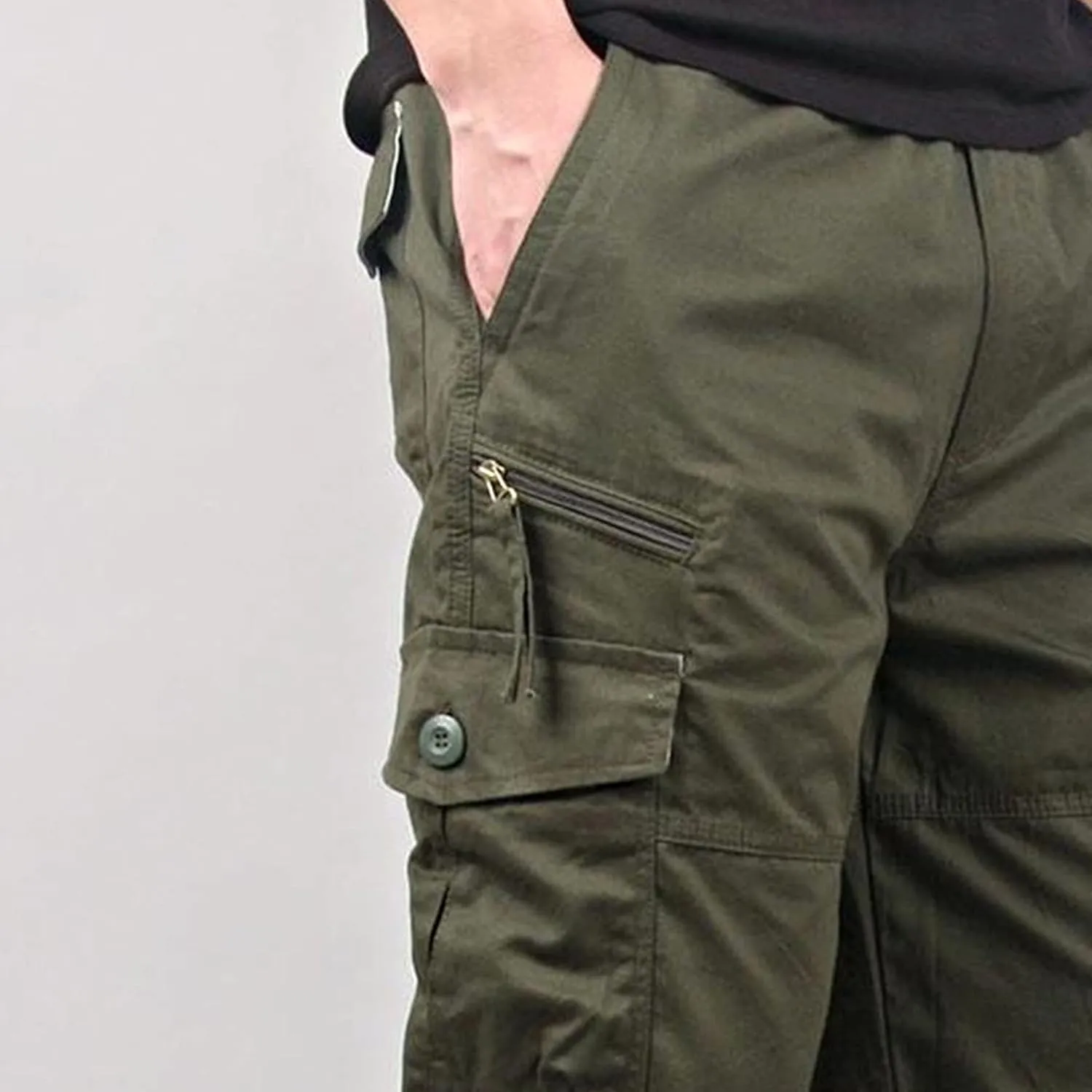 Men's Capri Long Elastic Cargo Shorts Relaxed Fit Below Knee Pants Relaxed Fit Work Pants Big and Tall