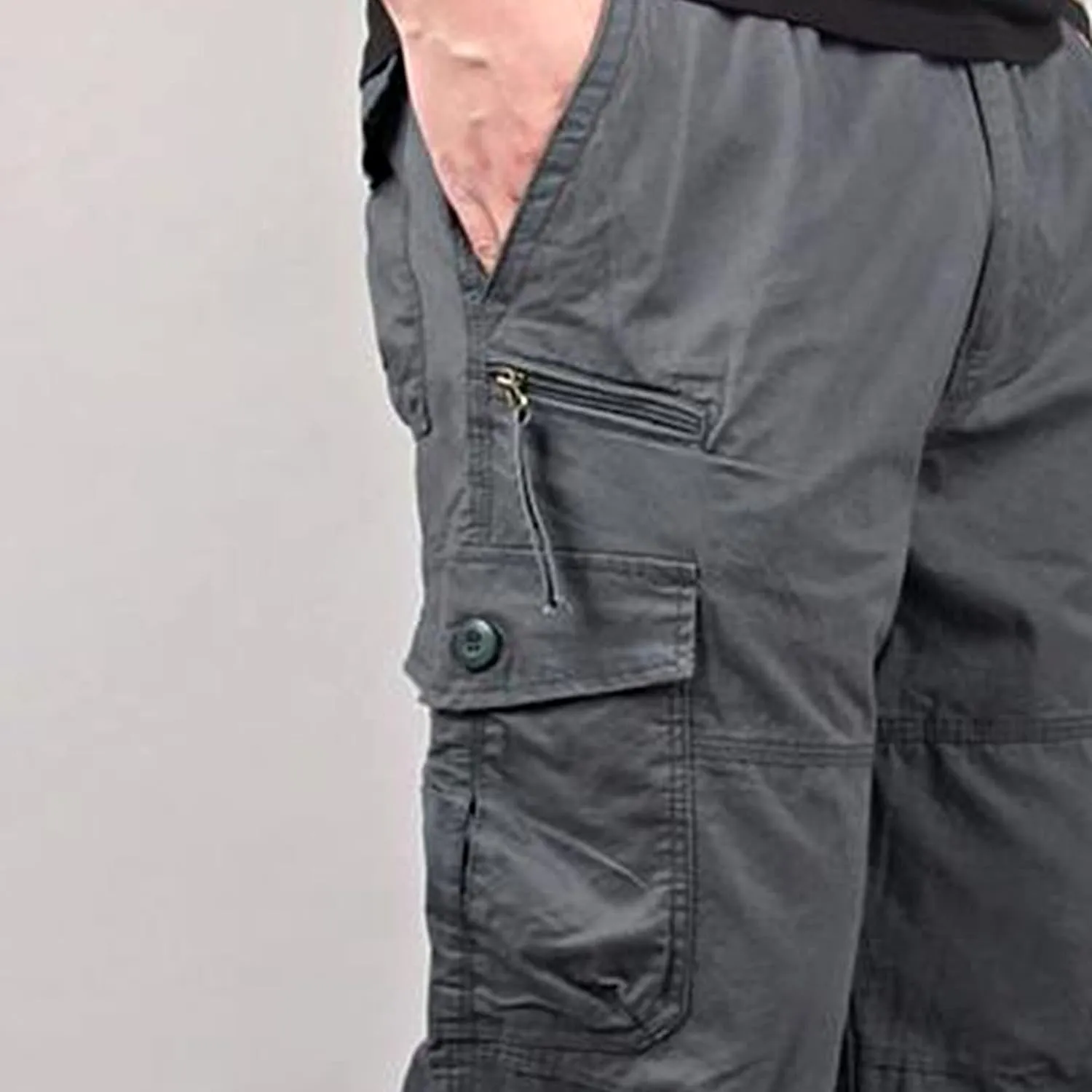 Men's Capri Long Elastic Cargo Shorts Relaxed Fit Below Knee Pants Relaxed Fit Work Pants Big and Tall