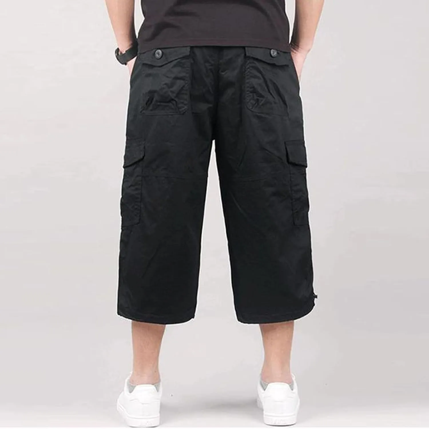 Men's Capri Long Elastic Cargo Shorts Relaxed Fit Below Knee Pants Relaxed Fit Work Pants Big and Tall