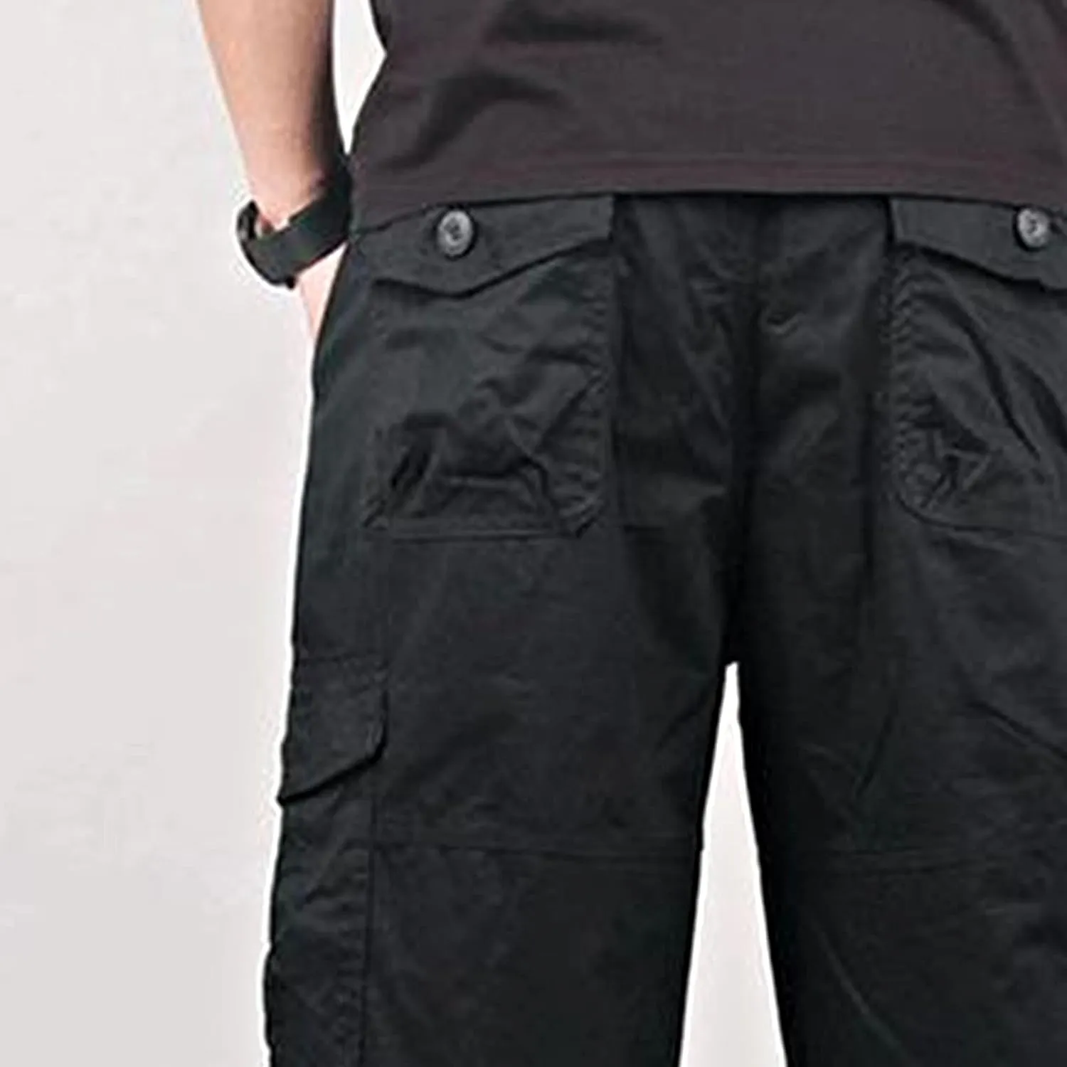 Men's Capri Long Elastic Cargo Shorts Relaxed Fit Below Knee Pants Relaxed Fit Work Pants Big and Tall