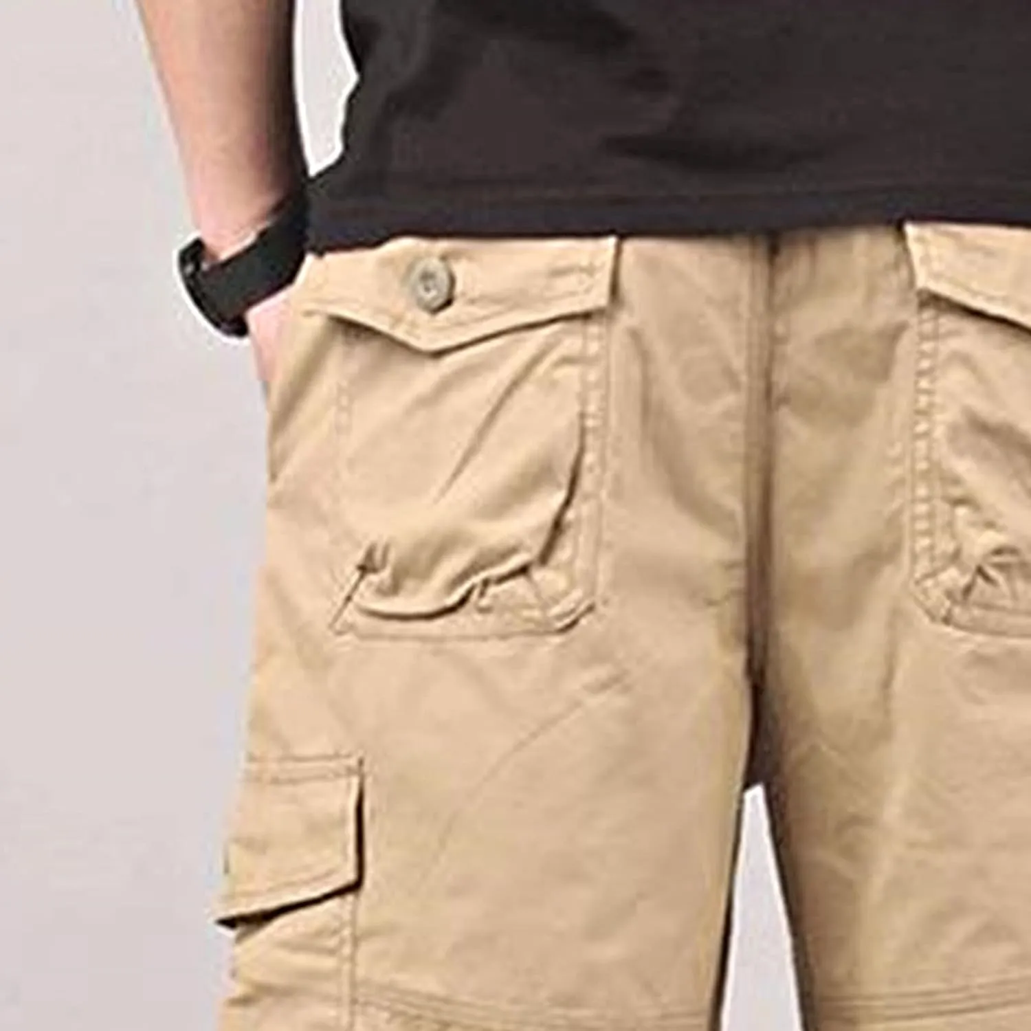 Men's Capri Long Elastic Cargo Shorts Relaxed Fit Below Knee Pants Relaxed Fit Work Pants Big and Tall