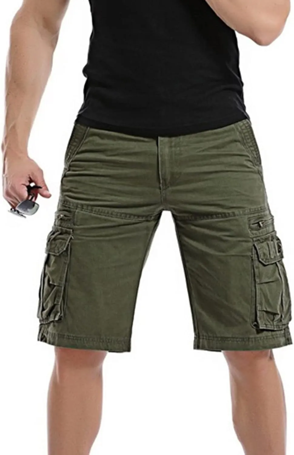 Mens Cargo Shorts Button Zip Athletic Shorts Casual Outdoor Workout Shorts Loose Fit Lightweight Jogger Shorts