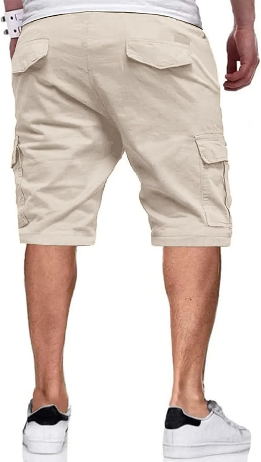 Mens Cargo Shorts Casual Drawstring Colorblock Outdoor Stretch Hiking Workout Summer Stretch Pants with Multi Pockets