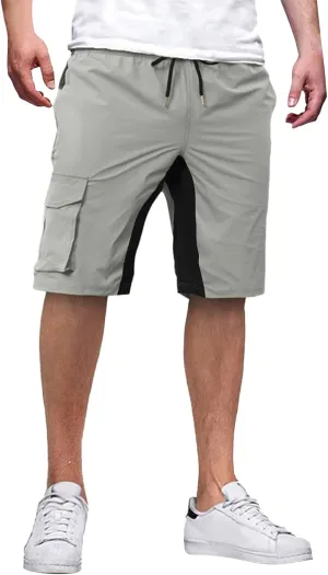 Mens Cargo Shorts Casual Drawstring Colorblock Outdoor Stretch Hiking Workout Summer Stretch Pants with Multi Pockets
