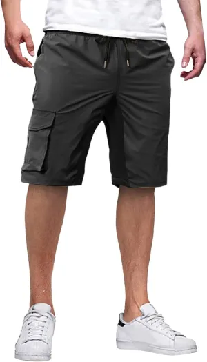 Mens Cargo Shorts Casual Drawstring Colorblock Outdoor Stretch Hiking Workout Summer Stretch Pants with Multi Pockets