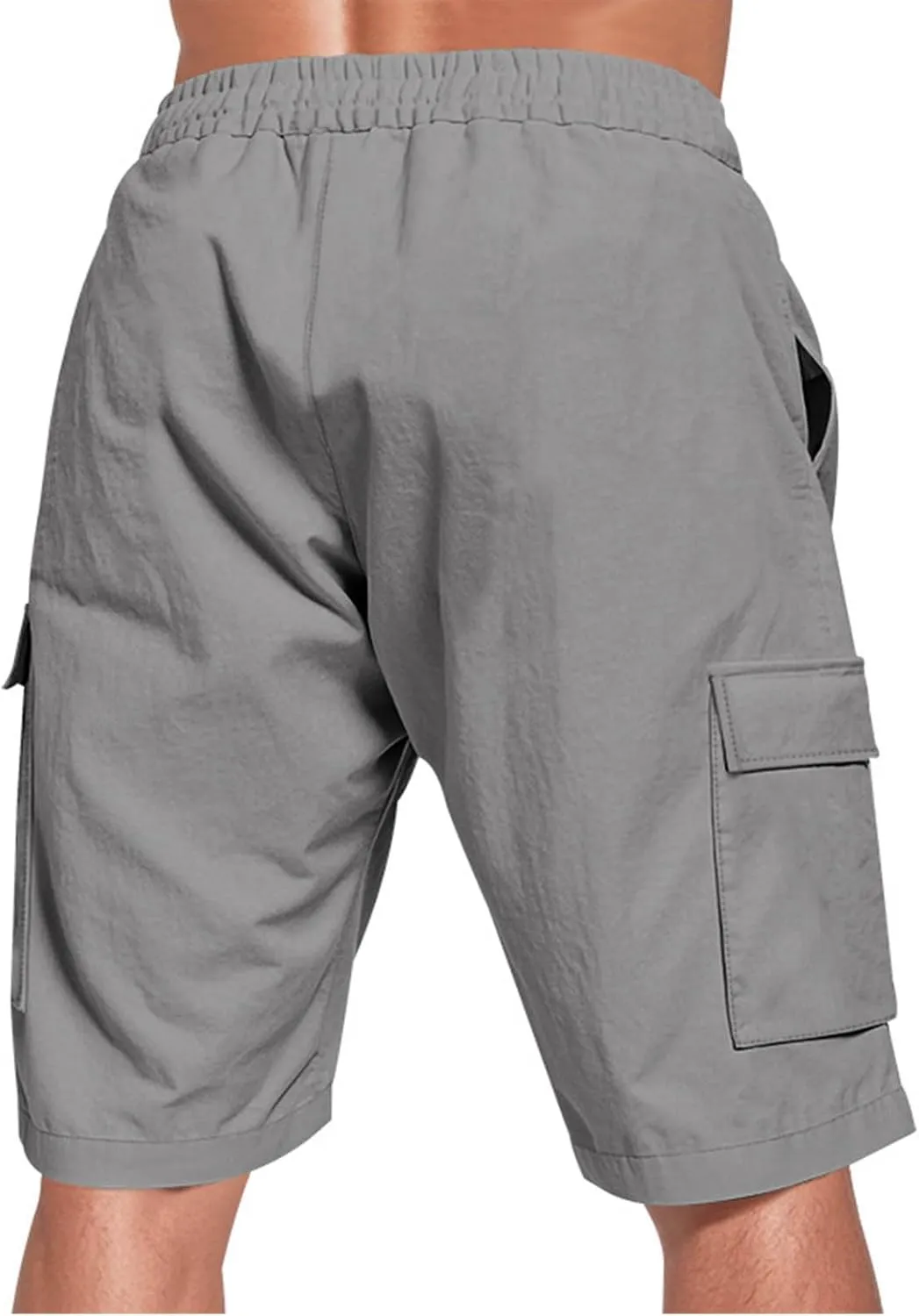 Men's Cargo Shorts Casual Elastic Waist Drawstring Lightweight Summer Beach Shorts