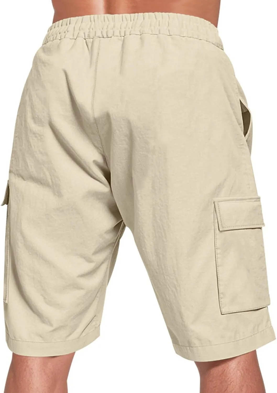 Men's Cargo Shorts Casual Elastic Waist Drawstring Lightweight Summer Beach Shorts