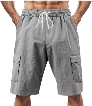 Men's Cargo Shorts Casual Elastic Waist Drawstring Lightweight Summer Beach Shorts
