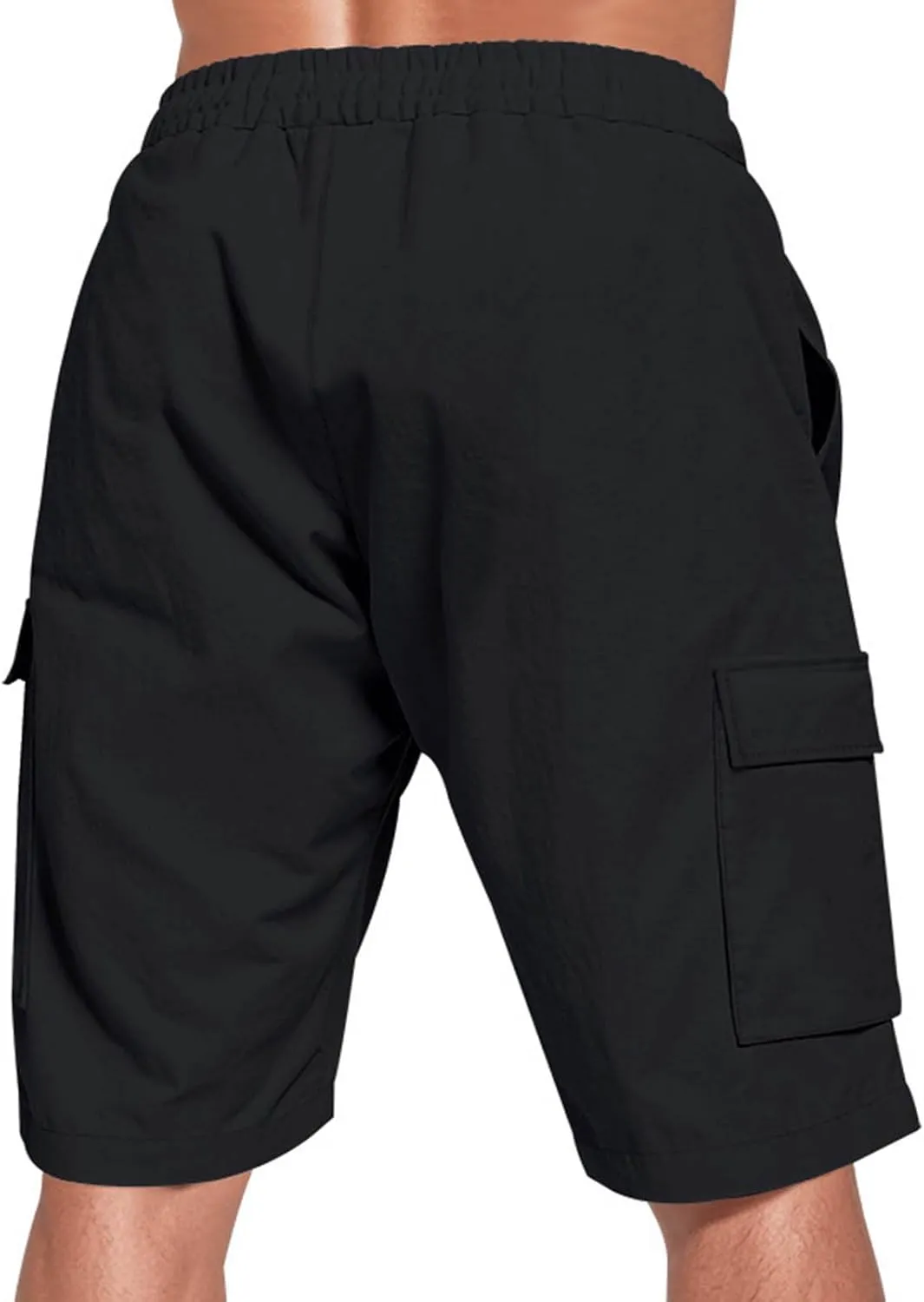 Men's Cargo Shorts Casual Elastic Waist Drawstring Lightweight Summer Beach Shorts