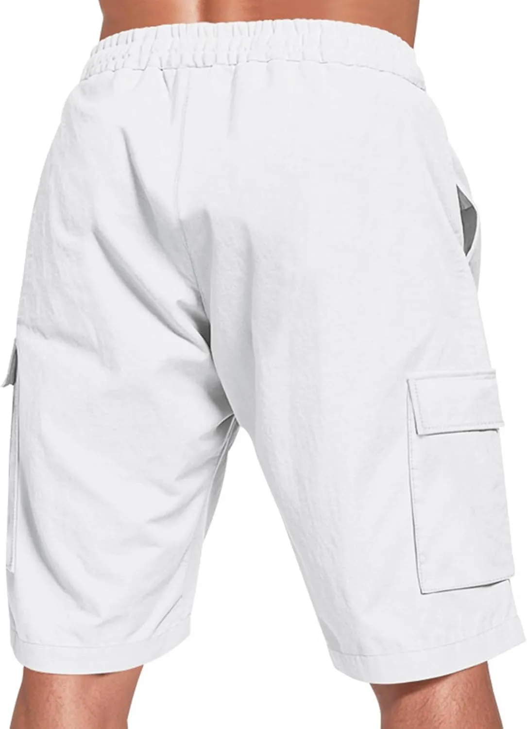 Men's Cargo Shorts Casual Elastic Waist Drawstring Lightweight Summer Beach Shorts