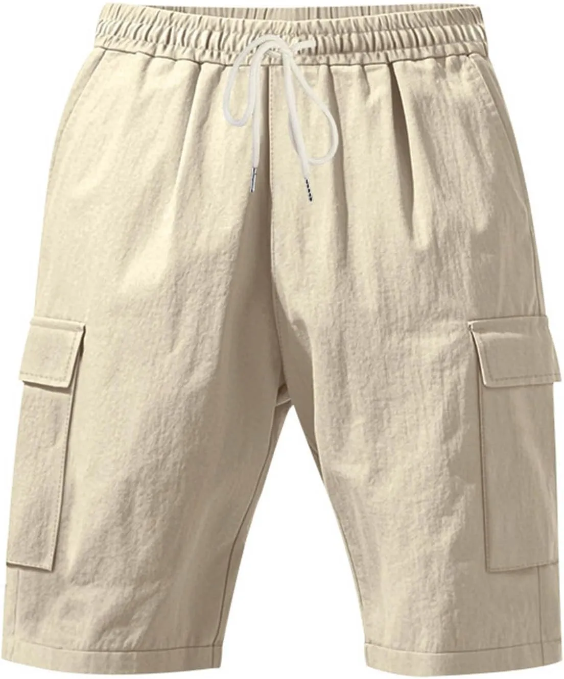Men's Cargo Shorts Casual Elastic Waist Drawstring Lightweight Summer Beach Shorts