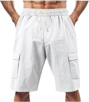 Men's Cargo Shorts Casual Elastic Waist Drawstring Lightweight Summer Beach Shorts