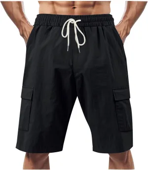 Men's Cargo Shorts Casual Elastic Waist Drawstring Lightweight Summer Beach Shorts