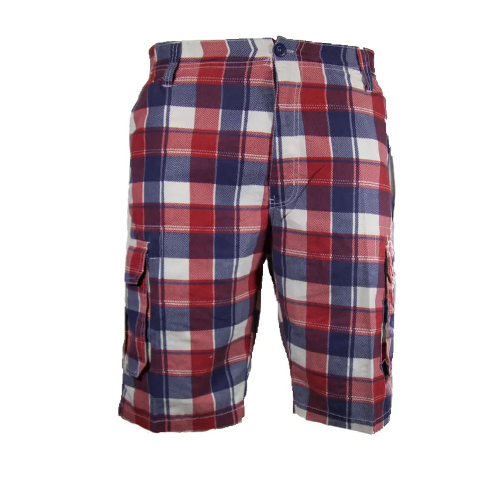 Men's Cargo Shorts Plaid Checkered Multi Pocket Casual Lightweight Button Shorts
