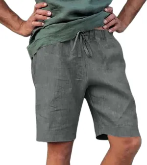 Mens Casual Linen Shorts Cotton Drawstring Stretch Summer Beach Shorts Relaxed Fit Outdoor Pants Lounge Shorts