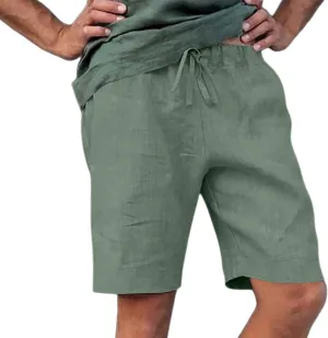 Mens Casual Linen Shorts Cotton Drawstring Stretch Summer Beach Shorts Relaxed Fit Outdoor Pants Lounge Shorts
