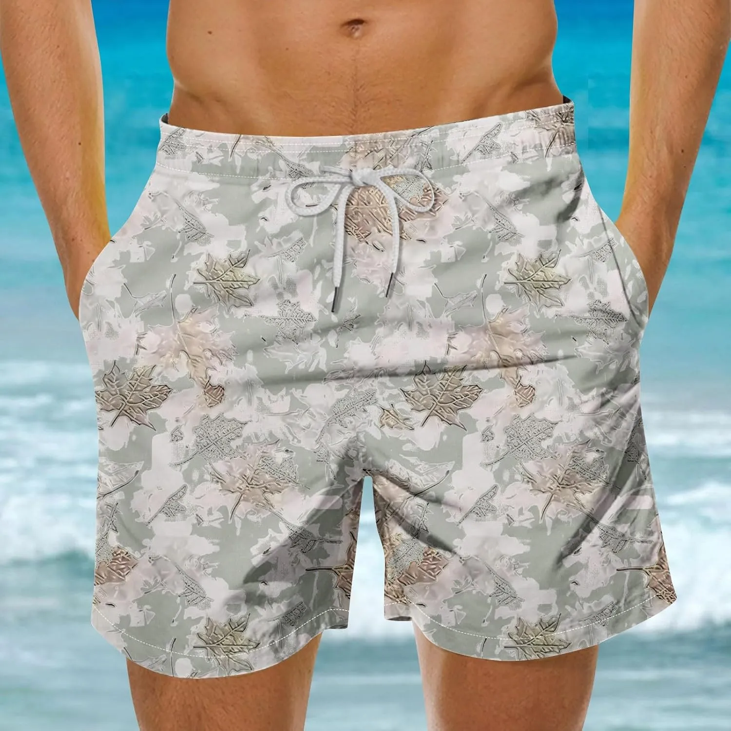 Mens Casual Linen Shorts Linen Beach Shorts Mens Linen Drawstring Shorts,Summer Linen Beach Shorts with Pockets