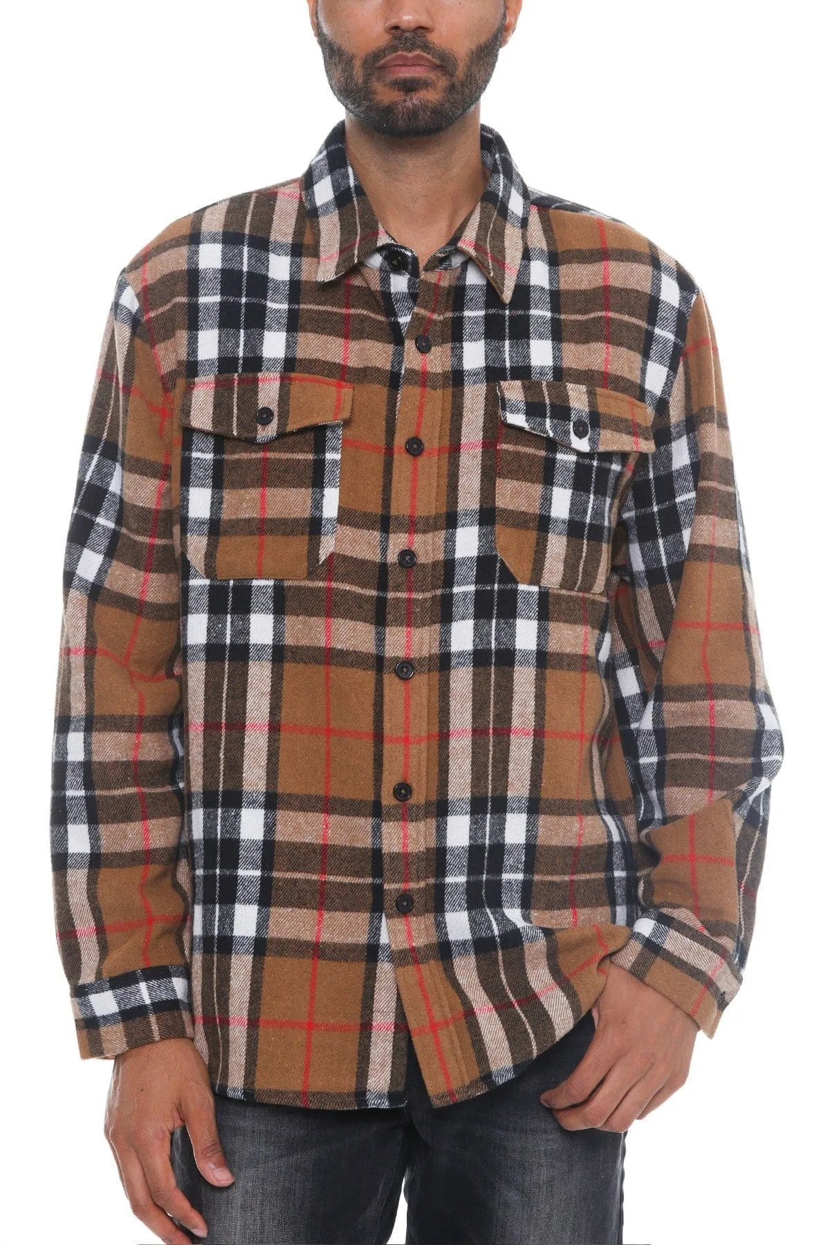 Men's Checkered Soft Flannel Shacket: A Fusion of Comfort and Class  - Camel