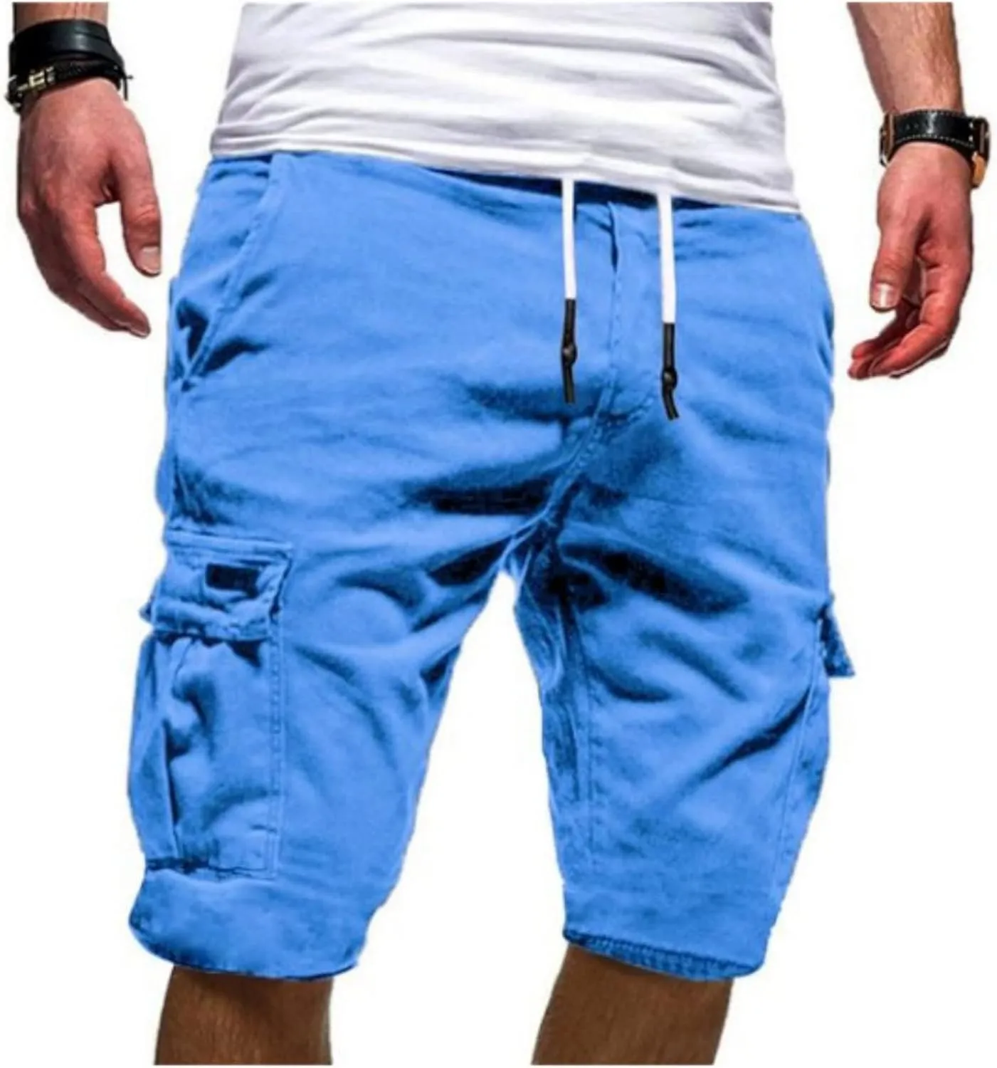 Men's Classic Cargo Shorts, Elastic Waist Loose Lightweight Work Shorts Outdoor Hiking Athletic Shorts with Pockets