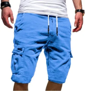 Men's Classic Cargo Shorts, Elastic Waist Loose Lightweight Work Shorts Outdoor Hiking Athletic Shorts with Pockets