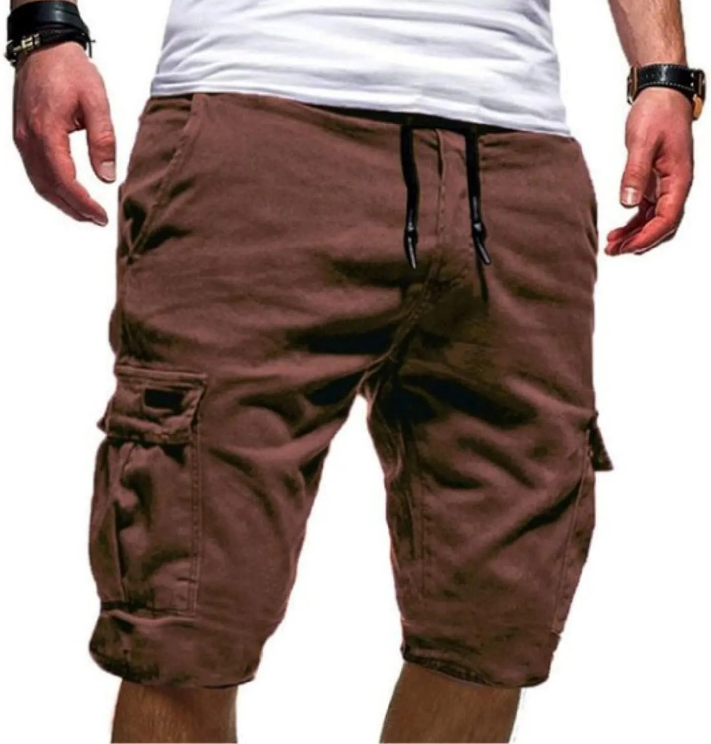 Men's Classic Cargo Shorts, Elastic Waist Loose Lightweight Work Shorts Outdoor Hiking Athletic Shorts with Pockets