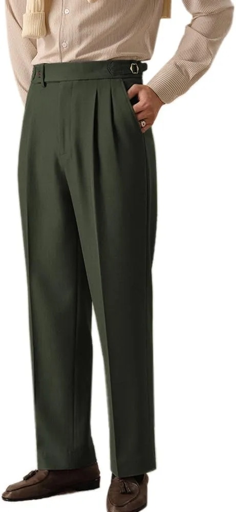 Men's Classic Slim Fit Dress Pants Straight Formal Pants Elastic Waist Suit Pants