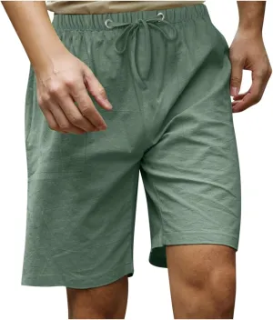 Men's Cotton Linen Shorts Elastic Waist Drawstring Shorts with Pockets Baggy Running Shorts Basketball Shorts