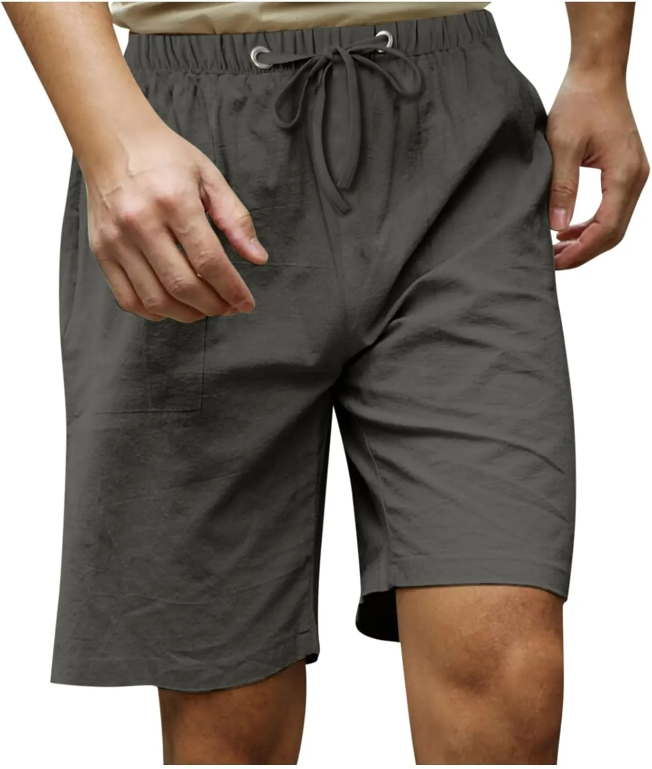 Men's Cotton Linen Shorts Elastic Waist Drawstring Shorts with Pockets Baggy Running Shorts Basketball Shorts