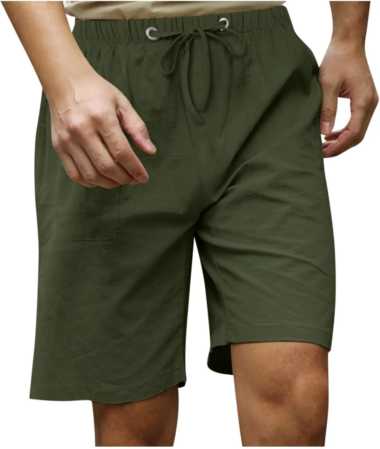 Men's Cotton Linen Shorts Elastic Waist Drawstring Shorts with Pockets Baggy Running Shorts Basketball Shorts