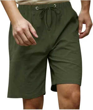 Men's Cotton Linen Shorts Elastic Waist Drawstring Shorts with Pockets Baggy Running Shorts Basketball Shorts