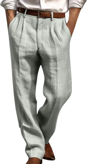 Men's Dress Pants Stretch Classic Fit Suit Pants Casual Pleated Front Dress Pants Straight Fit Pants