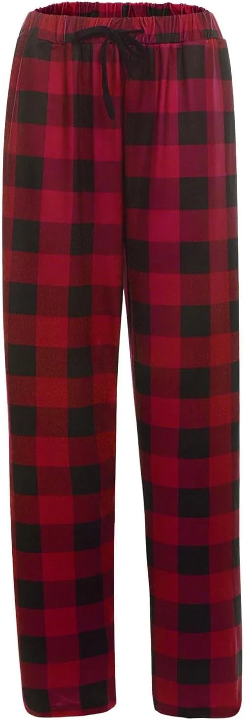 Mens Flannel Plaid Pajama Pants,Casual Loose Wide Leg Sleep Lounge Long Pants Comfy Soft Trousers with Pockets