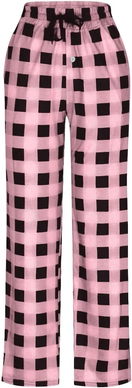 Mens Flannel Plaid Pajama Pants,Casual Loose Wide Leg Sleep Lounge Long Pants Comfy Soft Trousers with Pockets