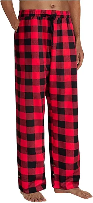Mens Flannel Plaid Pajama Pants,Casual Loose Wide Leg Sleep Lounge Long Pants Comfy Soft Trousers with Pockets