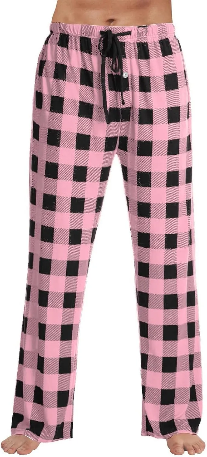 Mens Flannel Plaid Pajama Pants,Casual Loose Wide Leg Sleep Lounge Long Pants Comfy Soft Trousers with Pockets