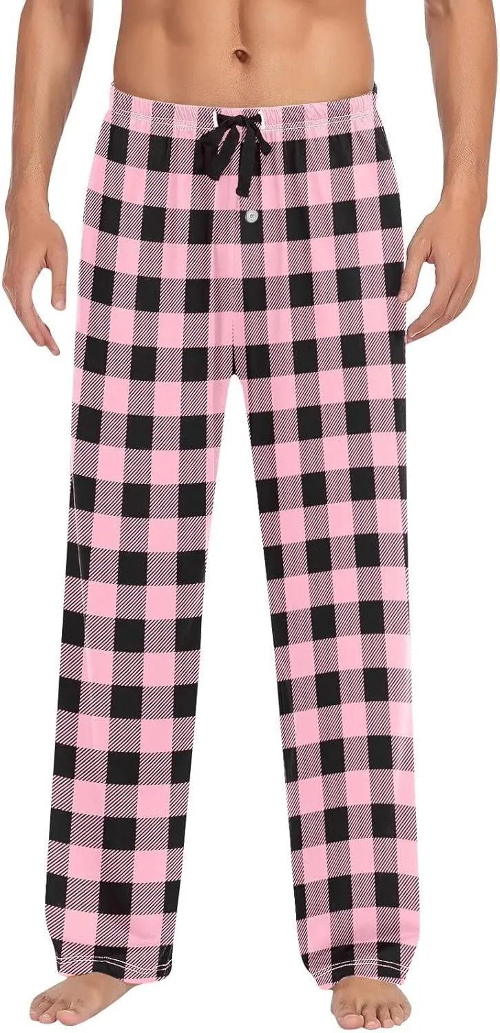 Mens Flannel Plaid Pajama Pants,Casual Loose Wide Leg Sleep Lounge Long Pants Comfy Soft Trousers with Pockets
