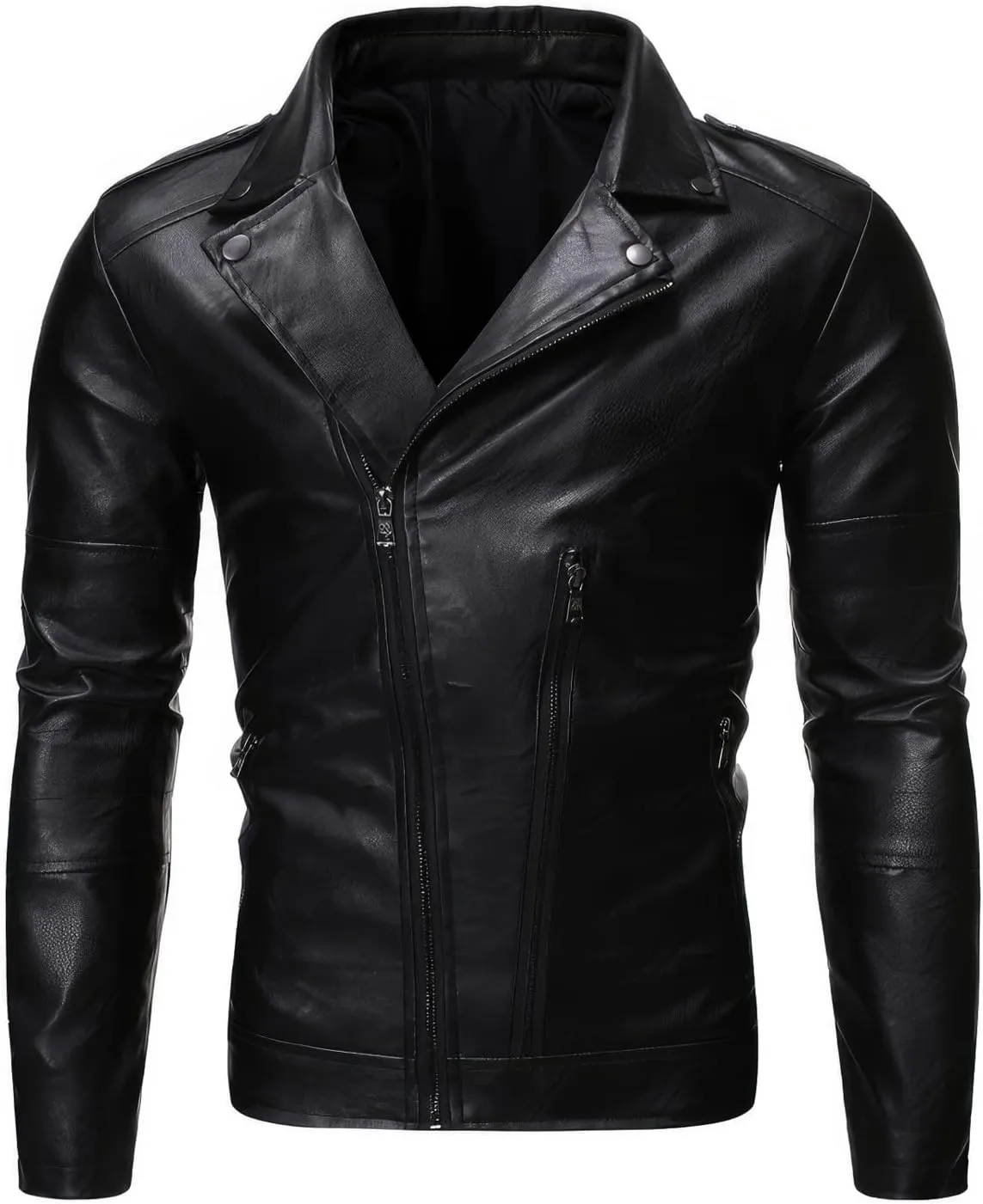 Men's Iconic Caf Racer Cross Zip Real Sheepskin Black Biker Leather Jacket Moto Riding Asymmetric Winter Brando Coat