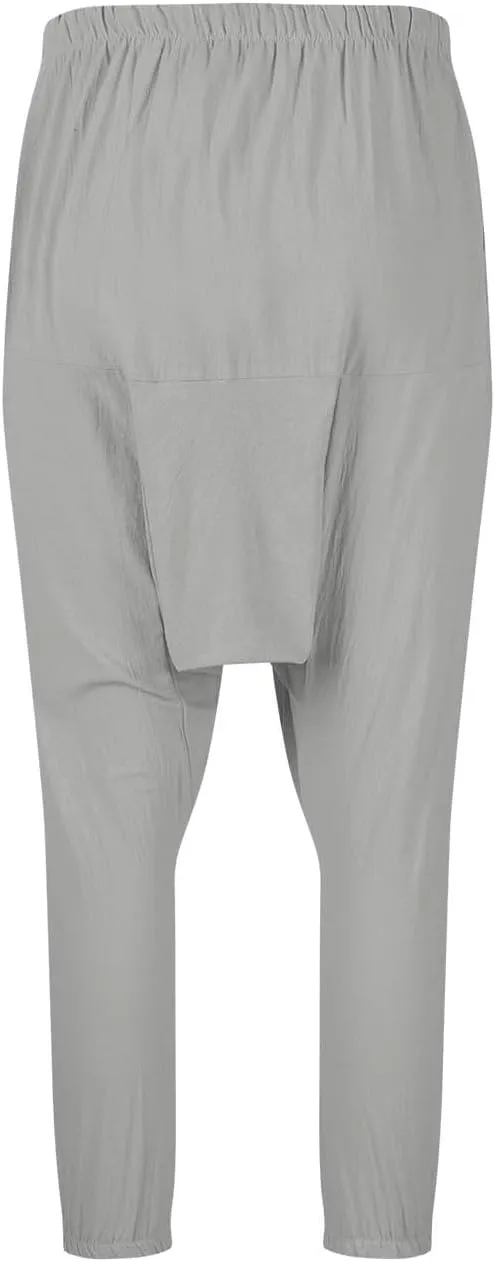 Men's Linen Pants Casual Pants Relaxed-Fit Beach Pants Summer Trousers Drawstring Elastic Waist Pants