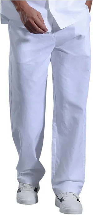 Mens Linen Pants Casual Straight Leg Pants Loose Summer Trousers Lightweight Lounge Pants Slim Fit Dress Pants