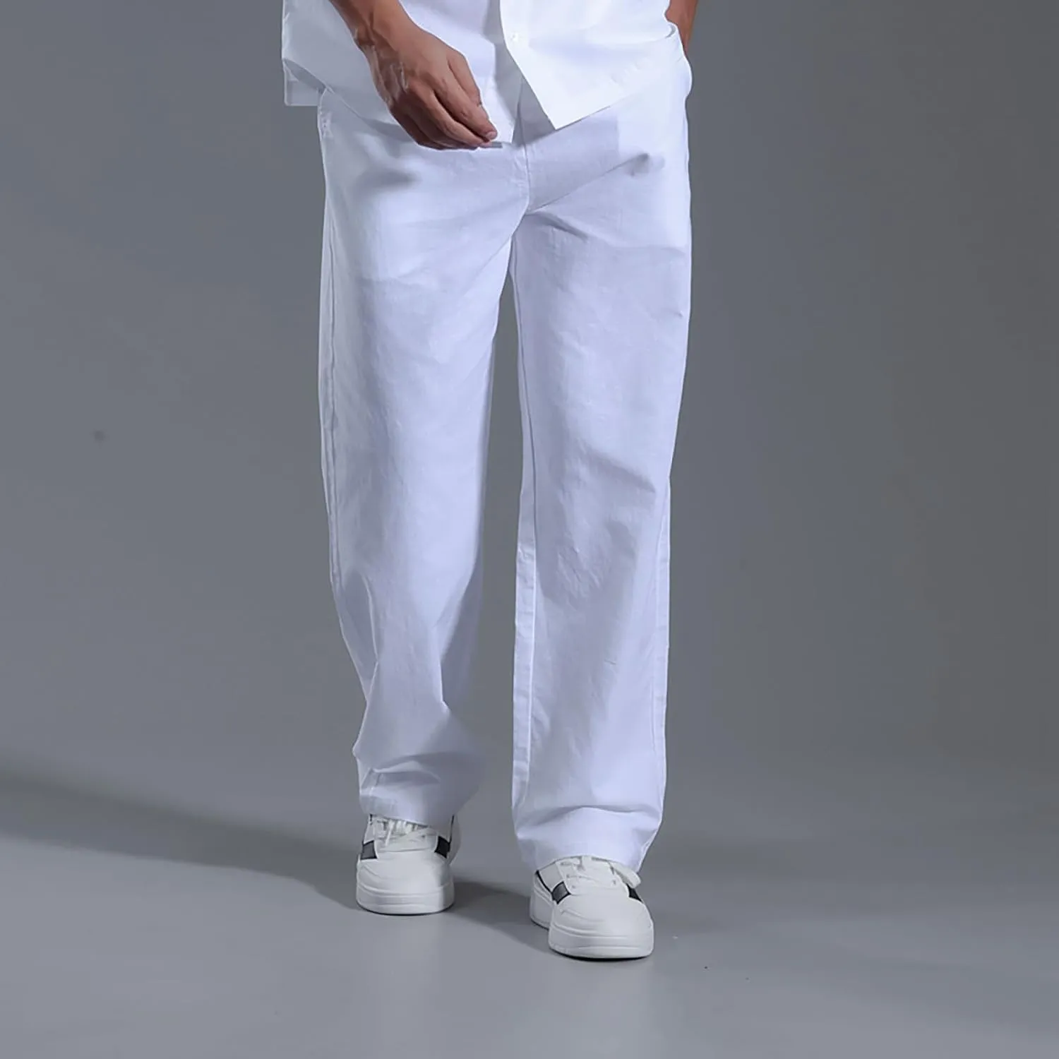 Mens Linen Pants Casual Straight Leg Pants Loose Summer Trousers Lightweight Lounge Pants Slim Fit Dress Pants