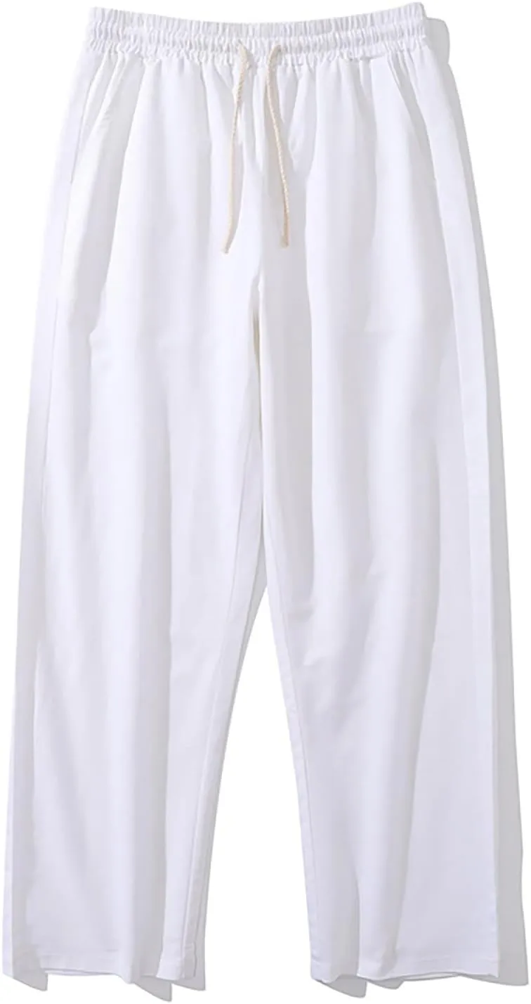 Mens Linen Pants Casual Straight Leg Pants Loose Summer Trousers Lightweight Lounge Pants Slim Fit Dress Pants