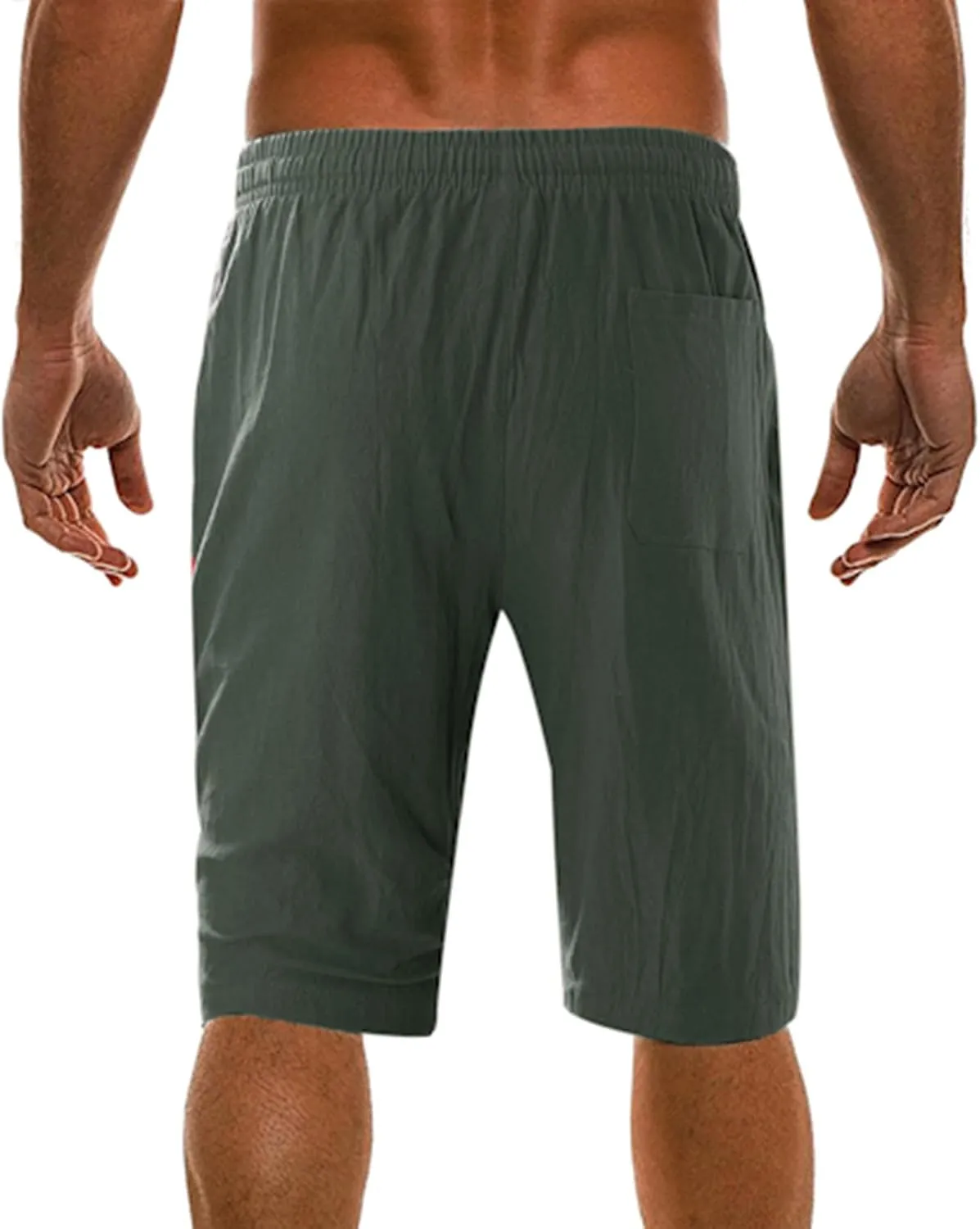 Men's Linen Summer Shorts Elastic Waist Drawstring Summer Beach Shorts