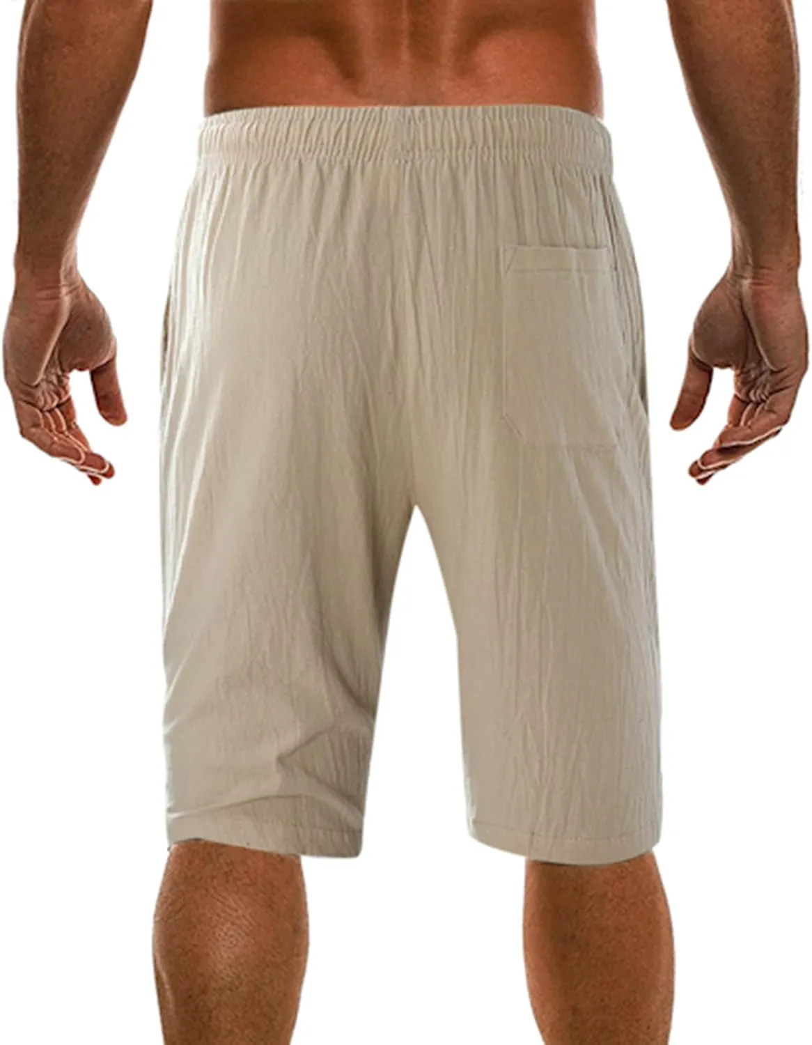 Men's Linen Summer Shorts Elastic Waist Drawstring Summer Beach Shorts