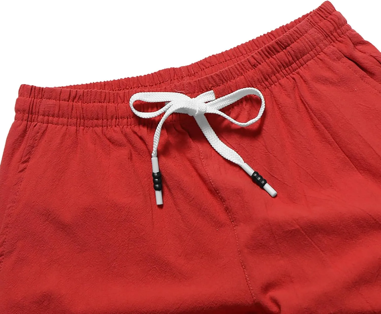 Men's Linen Summer Shorts Elastic Waist Drawstring Summer Beach Shorts