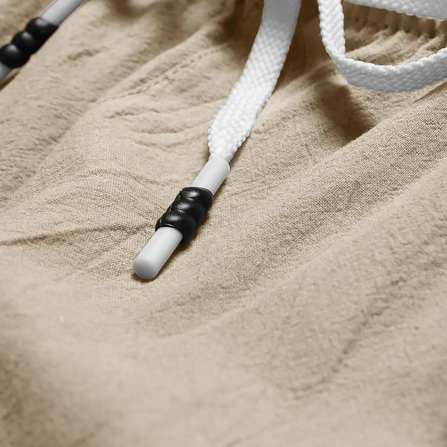 Men's Linen Summer Shorts Elastic Waist Drawstring Summer Beach Shorts