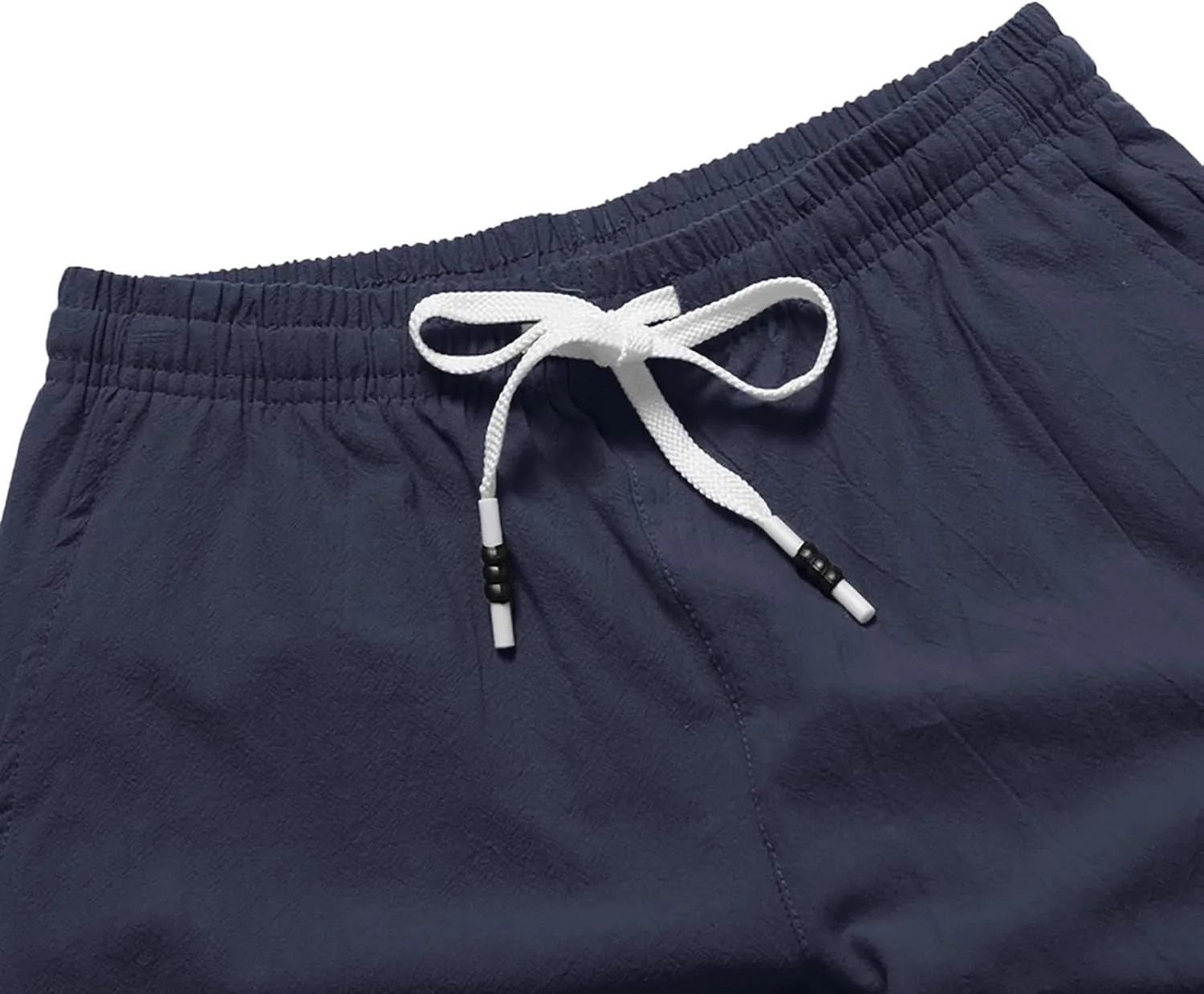 Men's Linen Summer Shorts Elastic Waist Drawstring Summer Beach Shorts