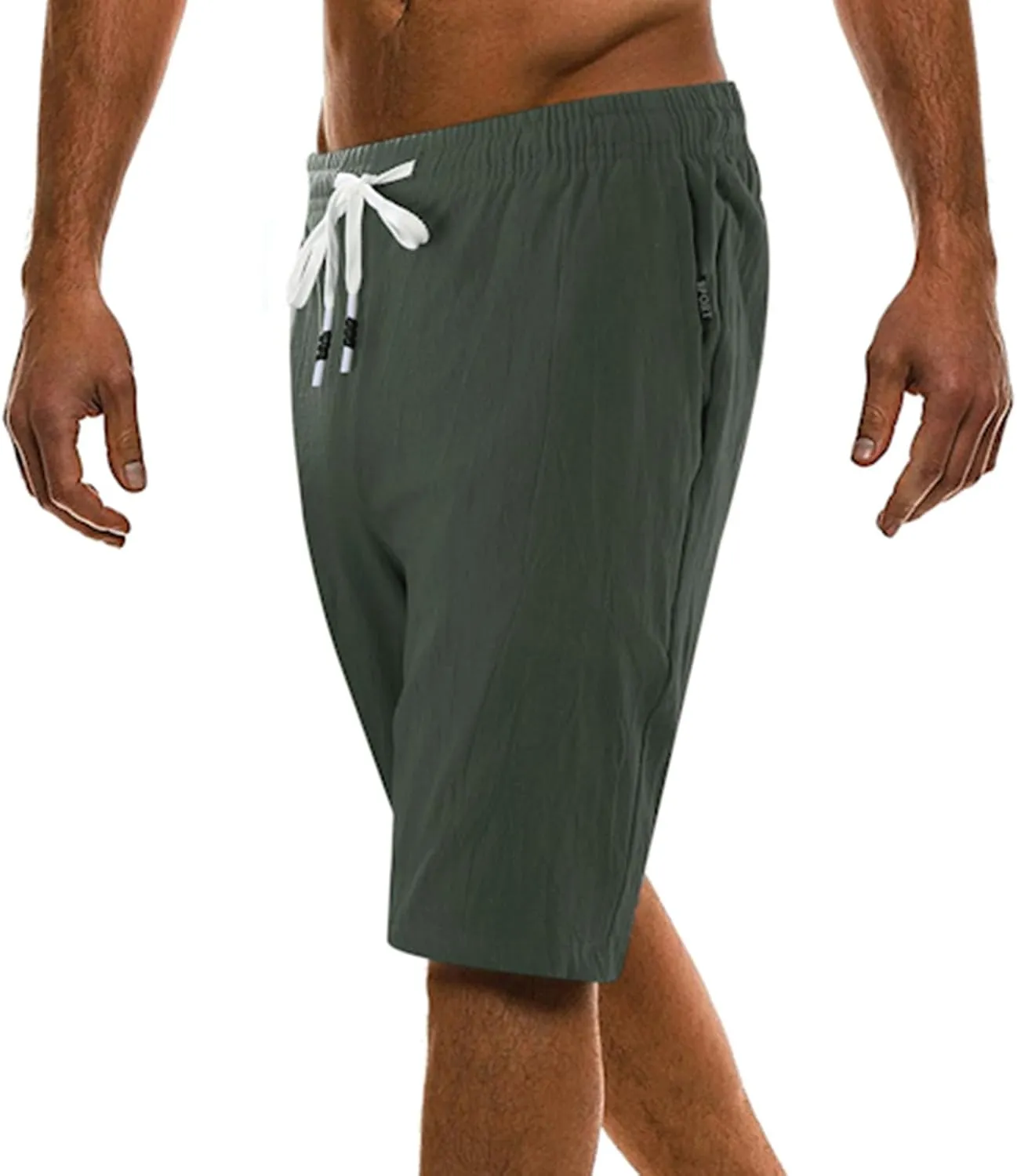 Men's Linen Summer Shorts Elastic Waist Drawstring Summer Beach Shorts