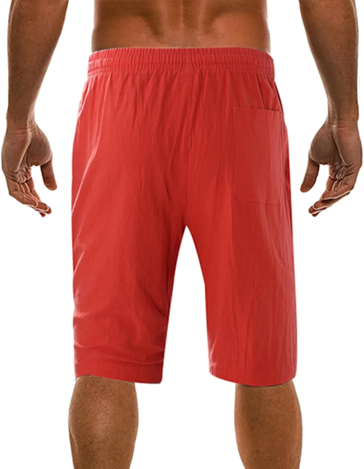 Men's Linen Summer Shorts Elastic Waist Drawstring Summer Beach Shorts
