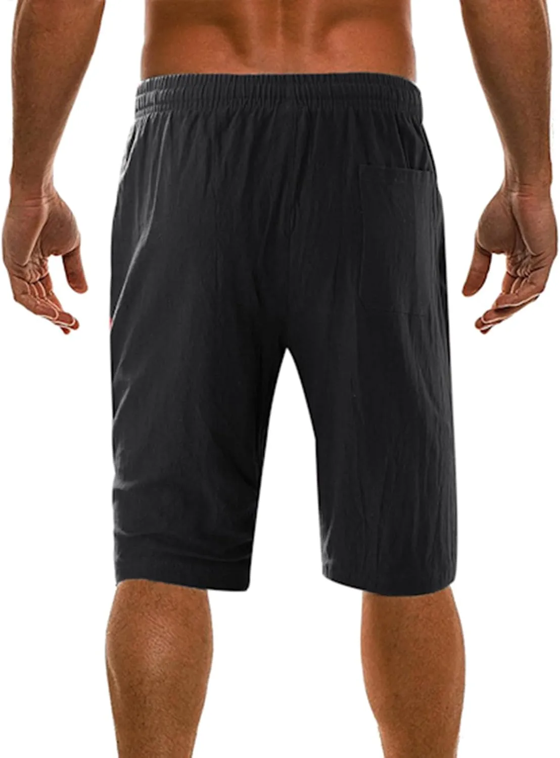 Men's Linen Summer Shorts Elastic Waist Drawstring Summer Beach Shorts